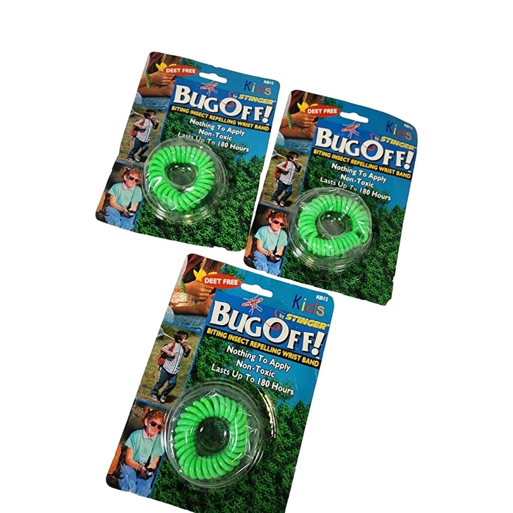 3 Pack Bug-Off by Stinger Kids Biting Insect Repelling Wrist Band DEET Free KB12